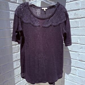 Anthropologie Bordeaux linen lace top black M